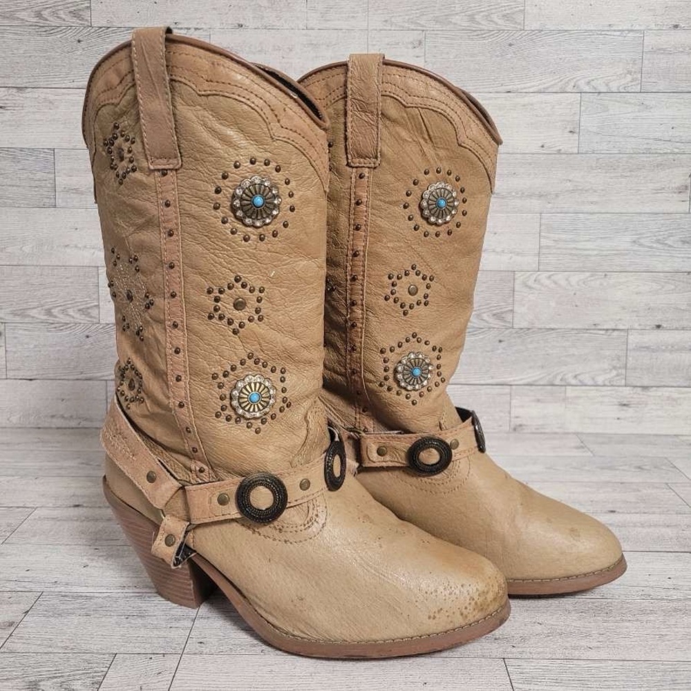 Dingo Tan Heeled Boots with Decorative Studs